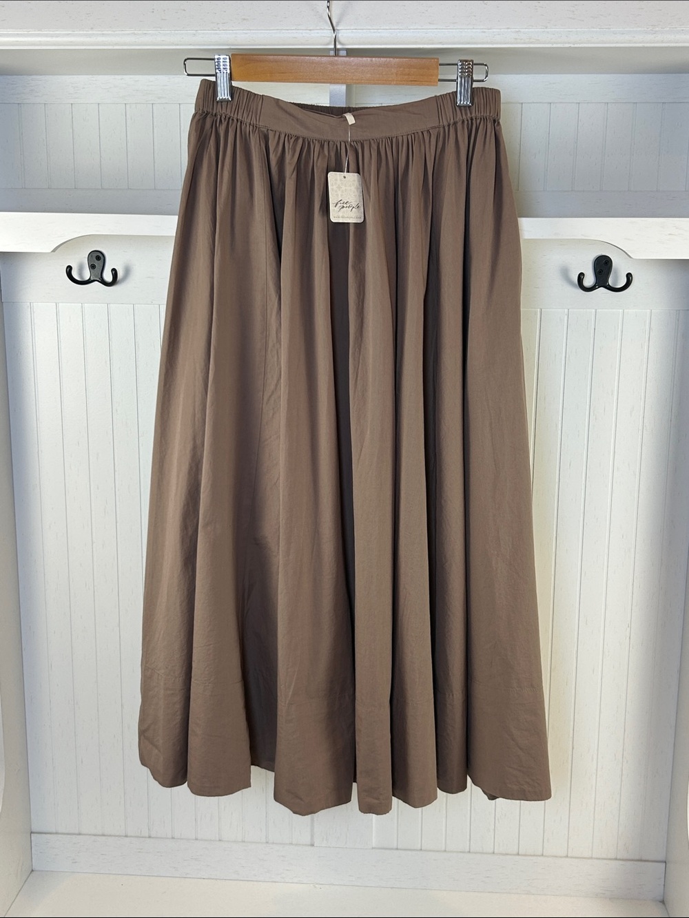 Free People NWT Brown Boho Flowy Maxi Skirt Pockets Size Small